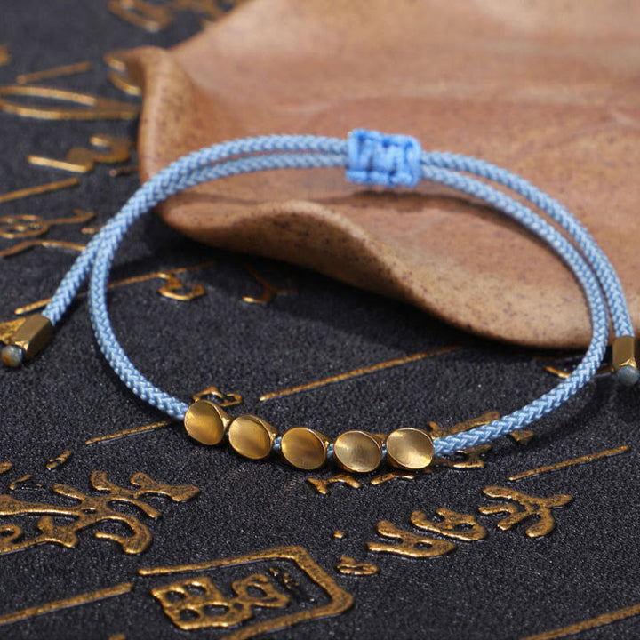 Buddha Stones Bracelet de guérison composé de 3 perles bleues, jaunes et dorées en cuivre, avec cordon et cordon. - image 4
