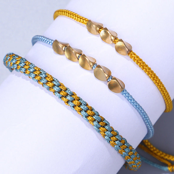 Buddha Stones Bracelet de guérison composé de 3 perles bleues, jaunes et dorées en cuivre, avec cordon et cordon. - image 11