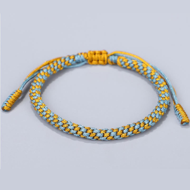 Buddha Stones Bracelet de guérison composé de 3 perles bleues, jaunes et dorées en cuivre, avec cordon et cordon. - image 3