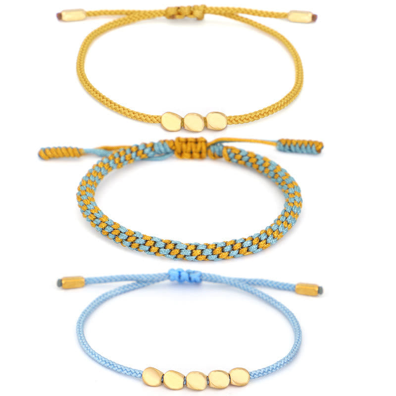 Buddha Stones Bracelet de guérison composé de 3 perles bleues, jaunes et dorées en cuivre, avec cordon et cordon. - image 12
