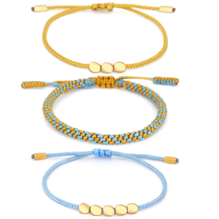 Buddha Stones Bracelet de guérison composé de 3 perles bleues, jaunes et dorées en cuivre, avec cordon et cordon. - image 12