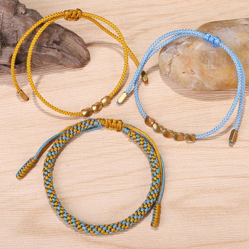 Buddha Stones Bracelet de guérison composé de 3 perles bleues, jaunes et dorées en cuivre, avec cordon et cordon. - image 8