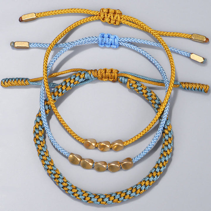 Buddha Stones Bracelet de guérison composé de 3 perles bleues, jaunes et dorées en cuivre, avec cordon et cordon. - image 9