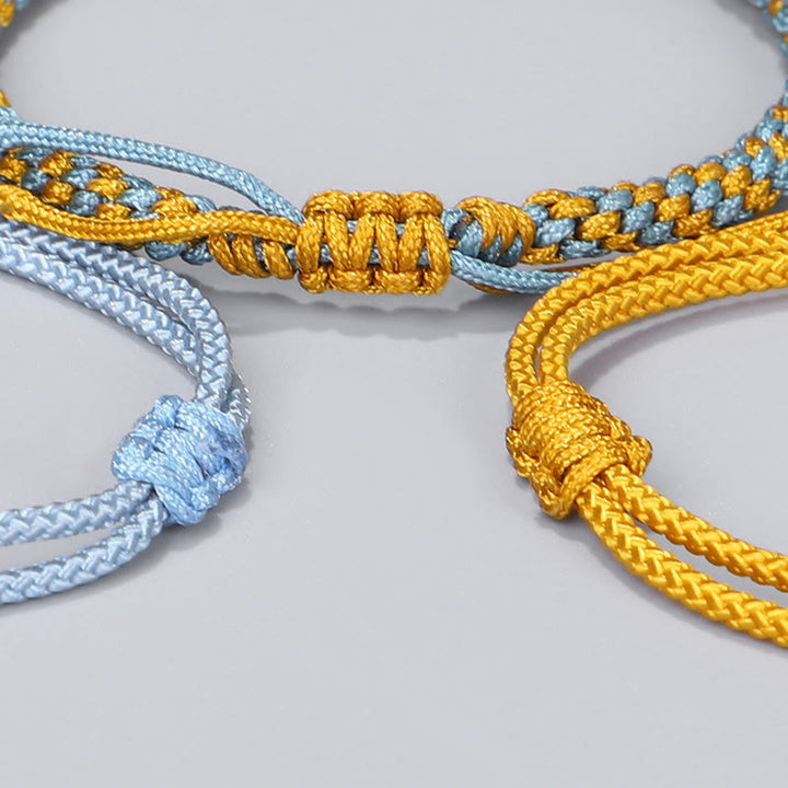 Buddha Stones Bracelet de guérison composé de 3 perles bleues, jaunes et dorées en cuivre, avec cordon et cordon. - image 10