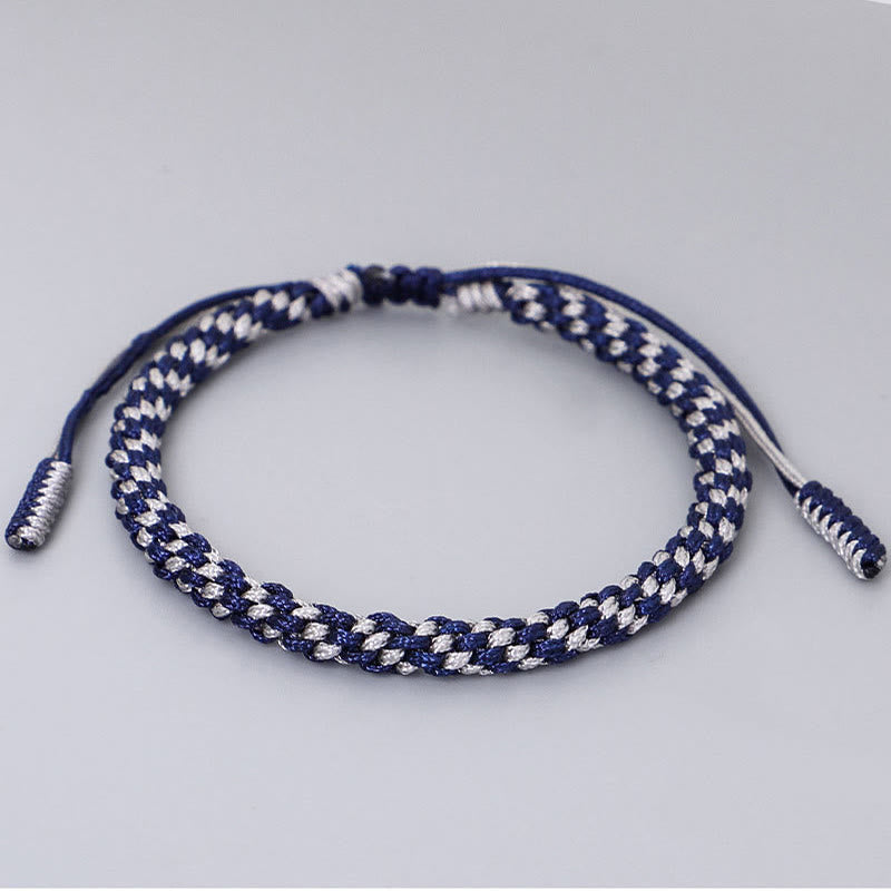 Buddha Stones Bracelet de soin personnel composé de 3 perles bleues, grises et dorées en cuivre, fil filé bleu-gris - image 4