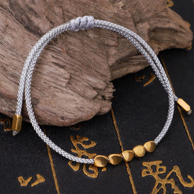 Buddha Stones Bracelet de soin personnel composé de 3 perles bleues, grises et dorées en cuivre, fil filé bleu-gris - image 3