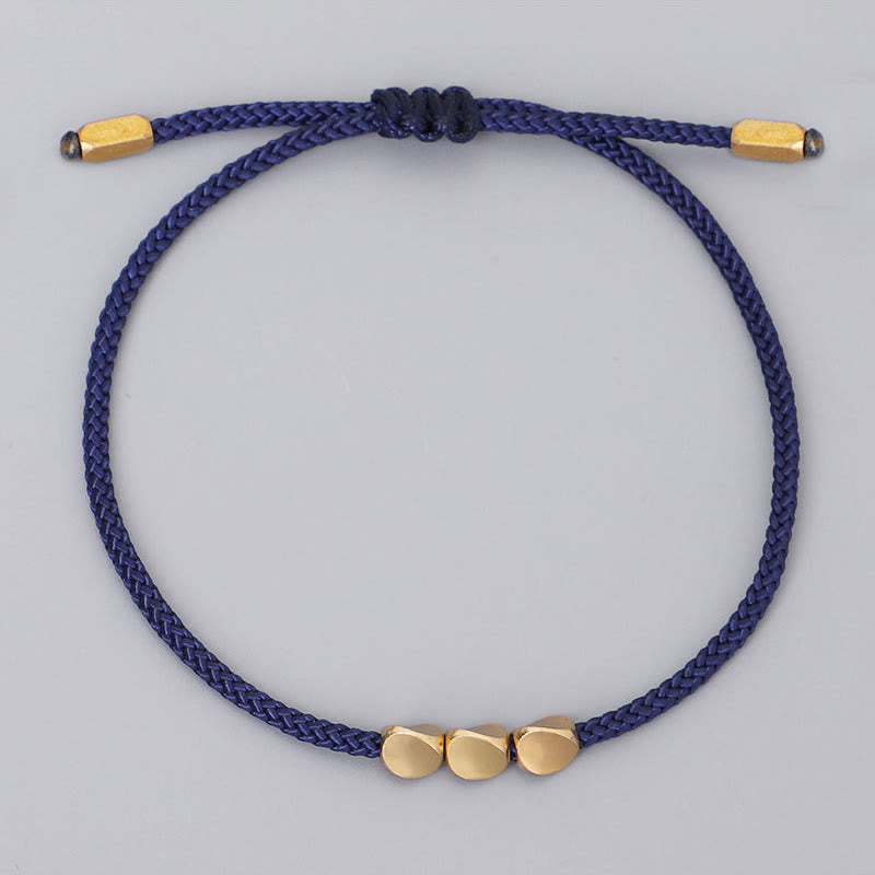 Buddha Stones Bracelet de soin personnel composé de 3 perles bleues, grises et dorées en cuivre, fil filé bleu-gris - image 2