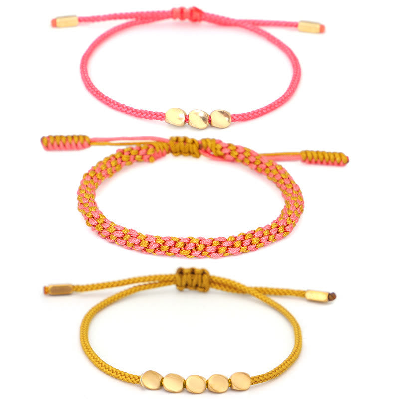 Buddha Stones Bracelet de richesse composé de 3 perles roses, jaunes et dorées en cuivre. - image 10