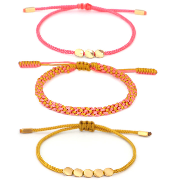 Buddha Stones Bracelet de richesse composé de 3 perles roses, jaunes et dorées en cuivre. - image 10