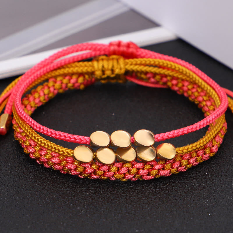 Buddha Stones Bracelet de richesse composé de 3 perles roses, jaunes et dorées en cuivre. - image 3