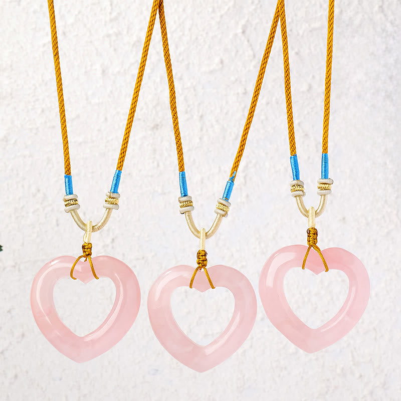 Buddha Stones Pendentif cœur creux en quartz rose naturel avec pendentif en quartz rose naturel représentant l'amour et la tendresse - image 0