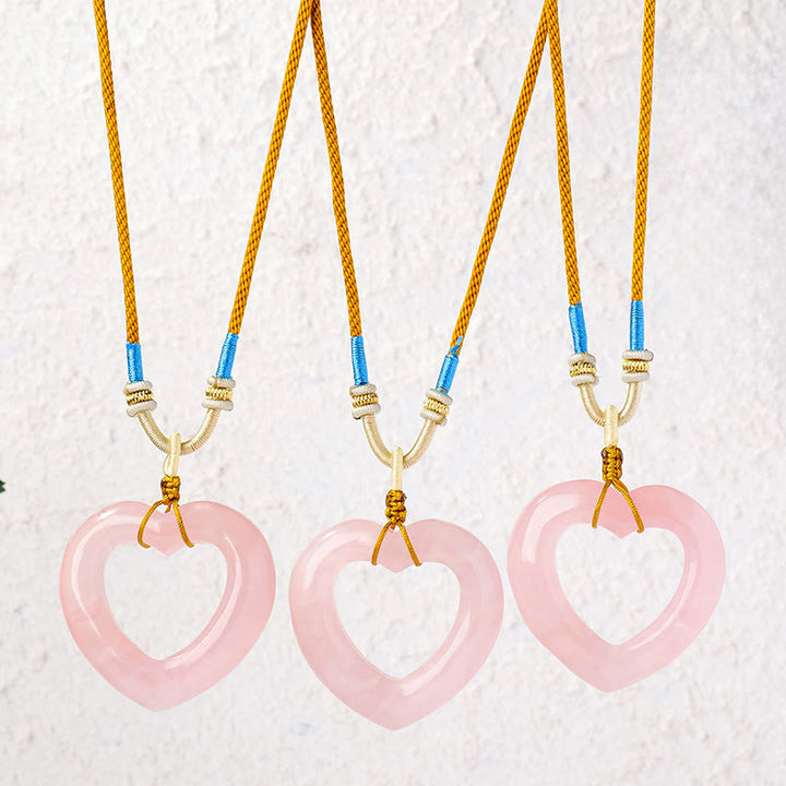 Buddha Stones Pendentif cœur creux en quartz rose naturel avec pendentif en quartz rose naturel représentant l'amour et la tendresse - image 0