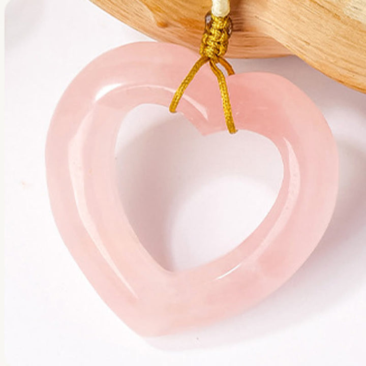 Buddha Stones Pendentif cœur creux en quartz rose naturel avec pendentif en quartz rose naturel représentant l'amour et la tendresse - image 8