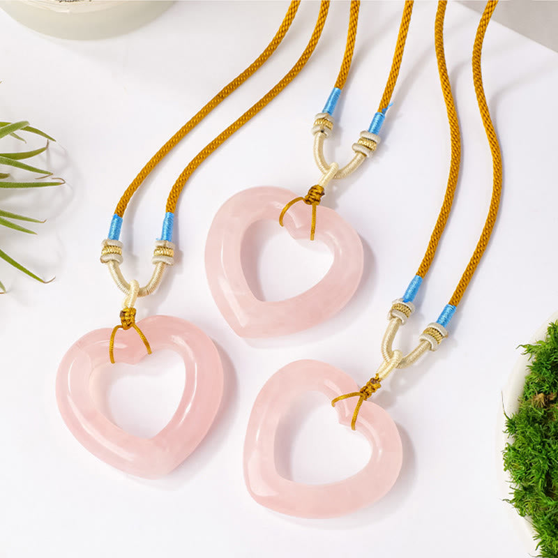 Buddha Stones Pendentif cœur creux en quartz rose naturel avec pendentif en quartz rose naturel représentant l'amour et la tendresse - image 4