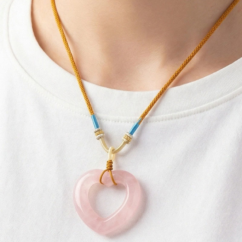 Buddha Stones Pendentif cœur creux en quartz rose naturel avec pendentif en quartz rose naturel représentant l'amour et la tendresse - image 6