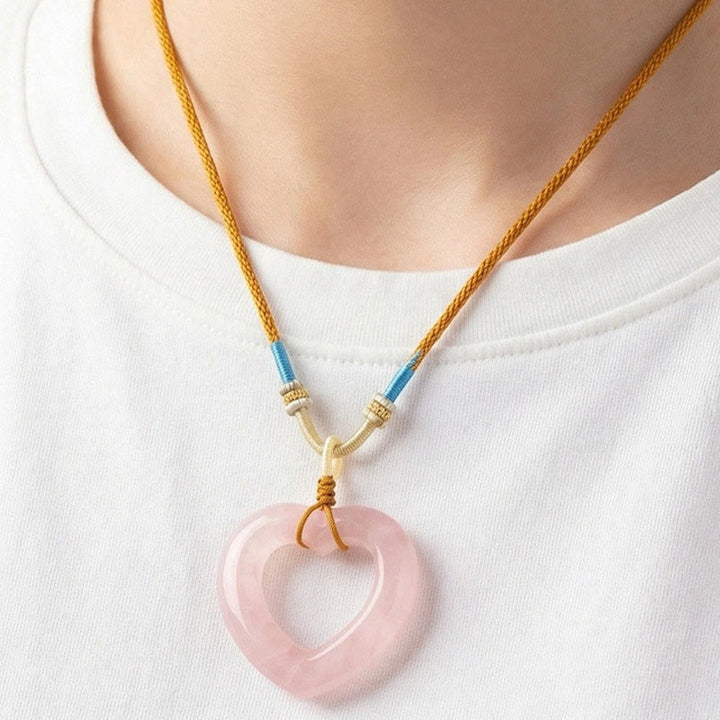 Buddha Stones Pendentif cœur creux en quartz rose naturel avec pendentif en quartz rose naturel représentant l'amour et la tendresse - image 6