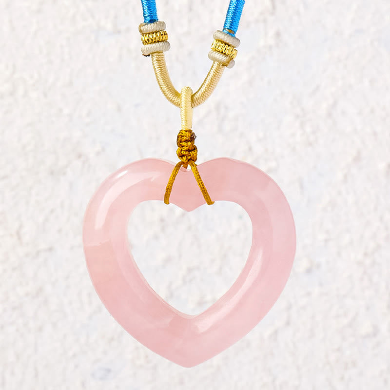 Buddha Stones Pendentif cœur creux en quartz rose naturel avec pendentif en quartz rose naturel représentant l'amour et la tendresse - image 2