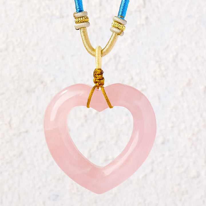 Buddha Stones Pendentif cœur creux en quartz rose naturel avec pendentif en quartz rose naturel représentant l'amour et la tendresse - image 2