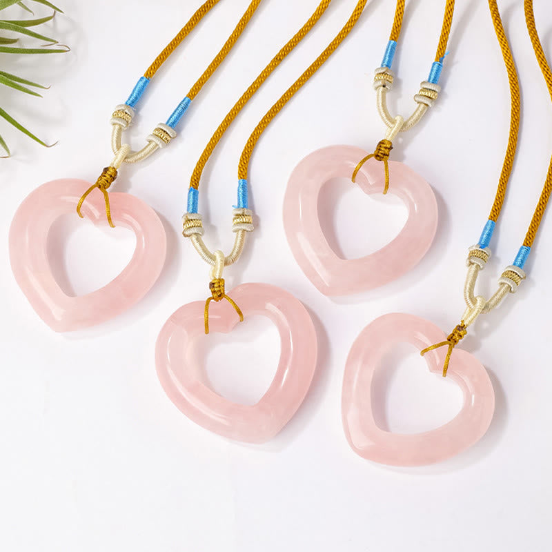Buddha Stones Pendentif cœur creux en quartz rose naturel avec pendentif en quartz rose naturel représentant l'amour et la tendresse - image 3