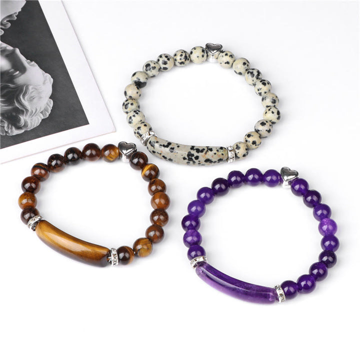 Buddha Stones Bracelet de guérison en améthyste, œil de tigre, lapis-lazuli, aventurine verte, rhodonite et jaspe dalmatien - image 19
