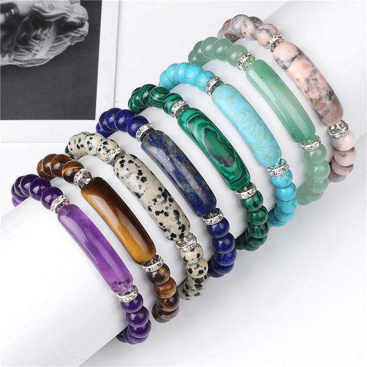 Buddha Stones Bracelet de guérison en améthyste, œil de tigre, lapis-lazuli, aventurine verte, rhodonite et jaspe dalmatien - image 18