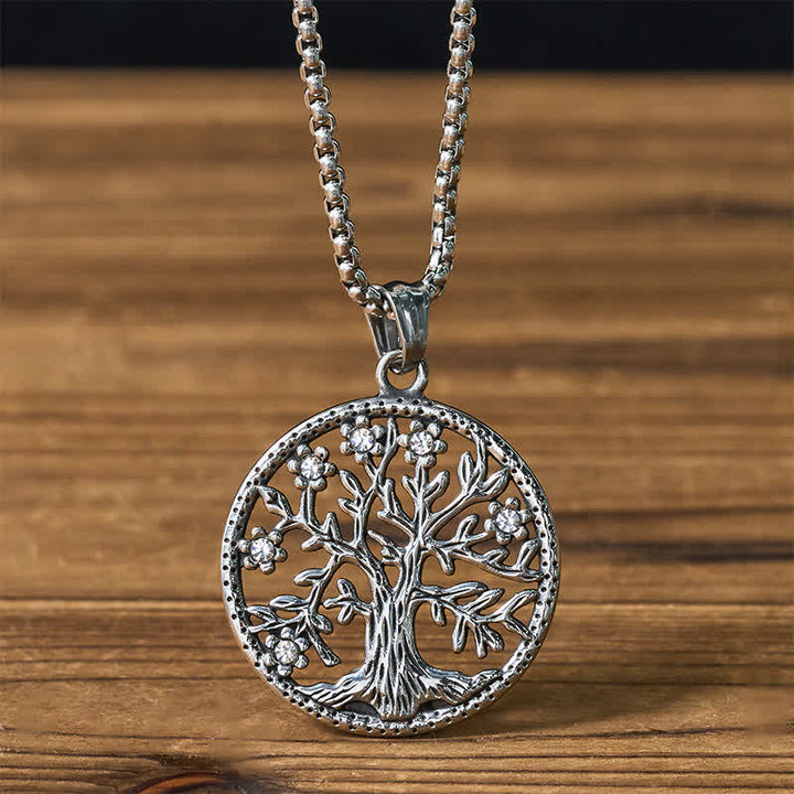 Buddha Stones Pendentif Arbre de Vie en acier titane, Collier Création - Silvery, l'Arbre de Vie - image 0