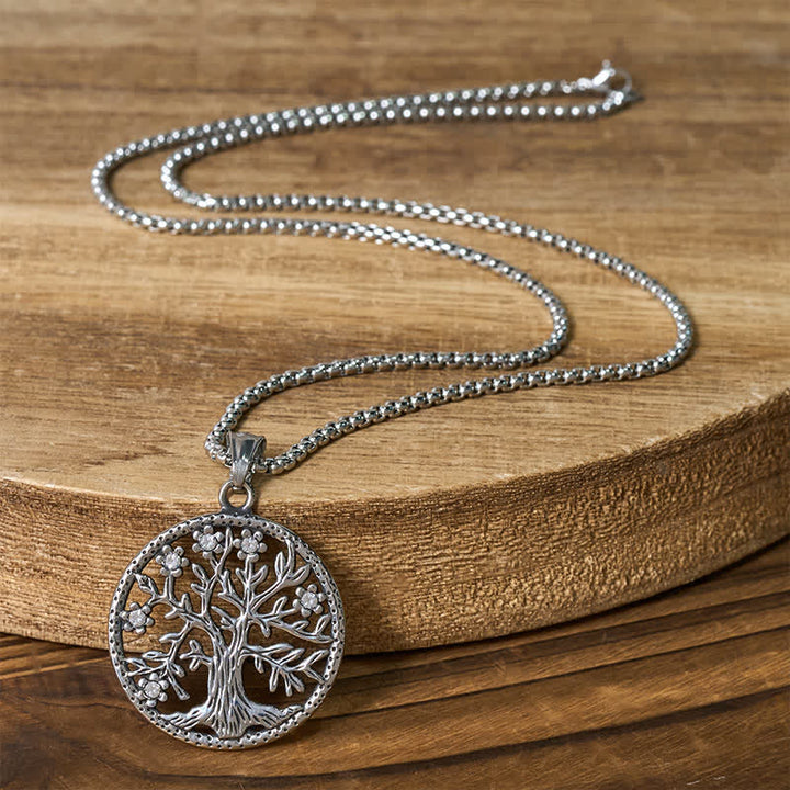 Buddha Stones Pendentif Arbre de Vie en acier titane, Collier Création - image 1