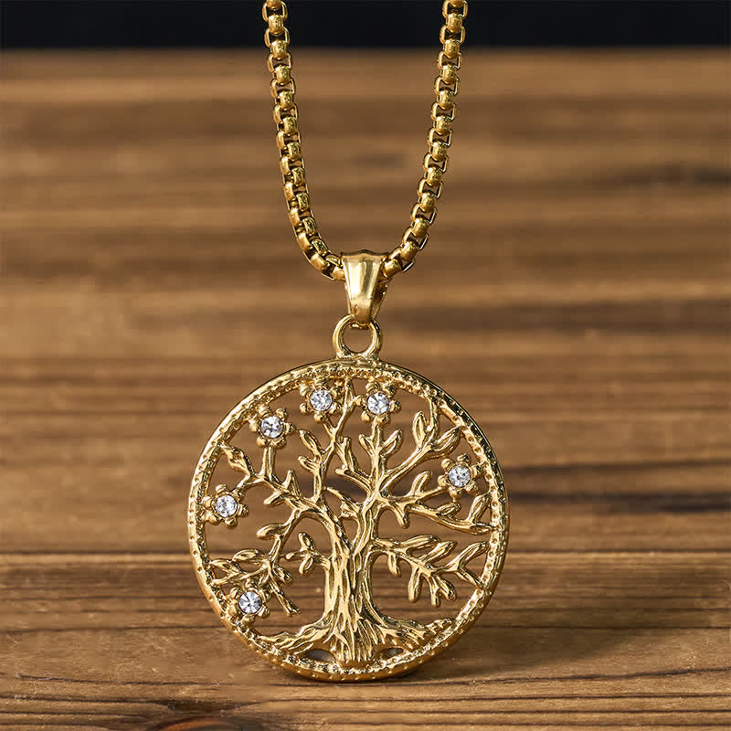Buddha Stones Pendentif Arbre de Vie en acier titane, Collier Création - L'Arbre de Vie Doré - image 8