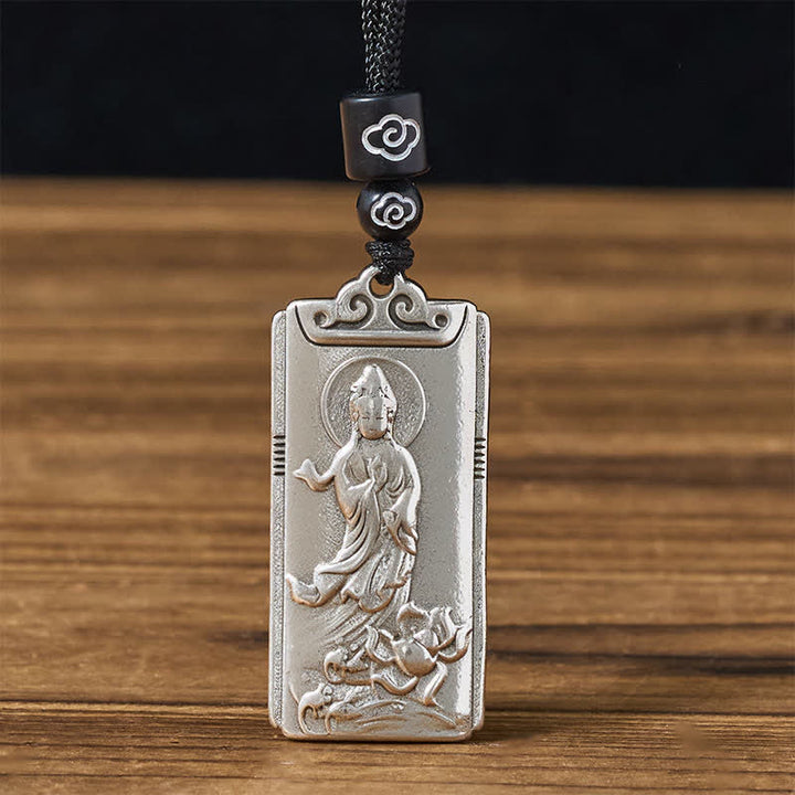 Buddha Stones Collier pendentif Avalokiteśvara en cuivre plaqué argent, symbole de richesse et de corde. - Avalokiteśvara - image 0
