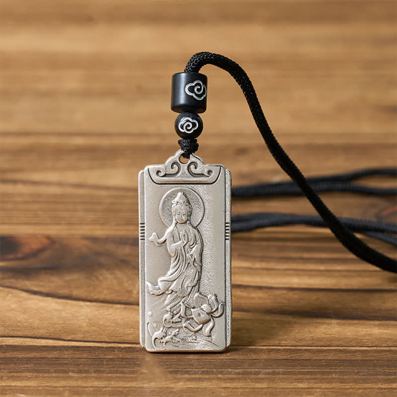 Buddha Stones Collier pendentif Avalokiteśvara en cuivre plaqué argent, symbole de richesse et de corde. - image 4
