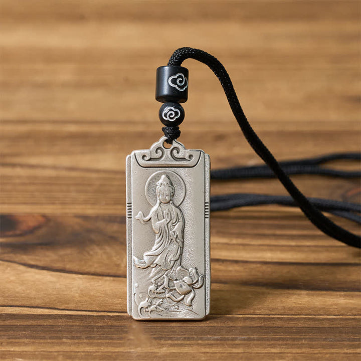 Buddha Stones Collier pendentif Avalokiteśvara en cuivre plaqué argent, symbole de richesse et de corde. - image 4