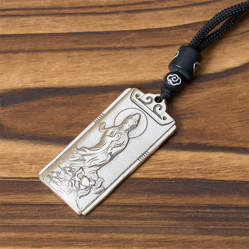 Buddha Stones Collier pendentif Avalokiteśvara en cuivre plaqué argent, symbole de richesse et de corde. - image 3