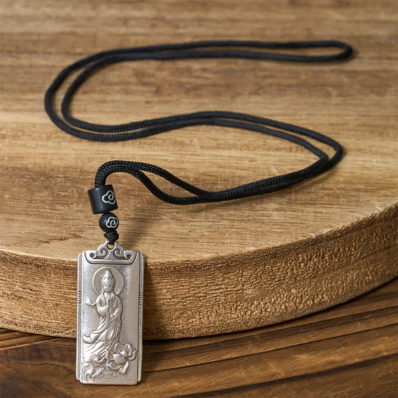 Buddha Stones Collier pendentif Avalokiteśvara en cuivre plaqué argent, symbole de richesse et de corde. - image 1