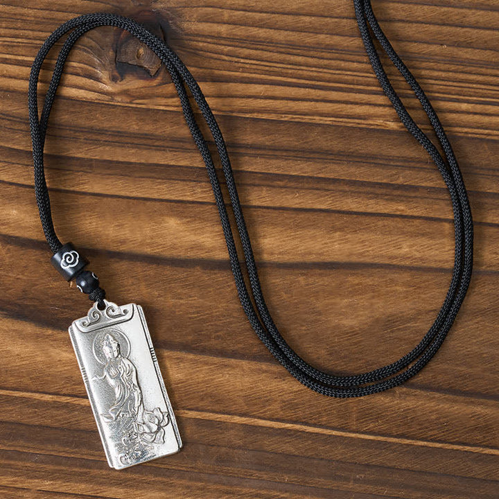 Buddha Stones Collier pendentif Avalokiteśvara en cuivre plaqué argent, symbole de richesse et de corde. - image 2