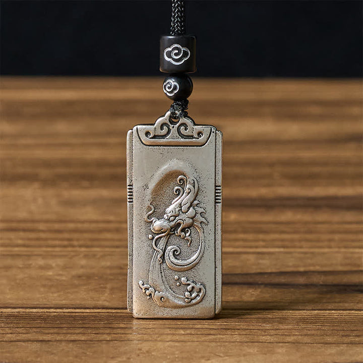 Buddha Stones Pendentif en cuivre plaqué argent avec corde de dragon, symbole de force. Collier avec pendentif en forme de corde de dragon, résistant. - Dragon - image 0