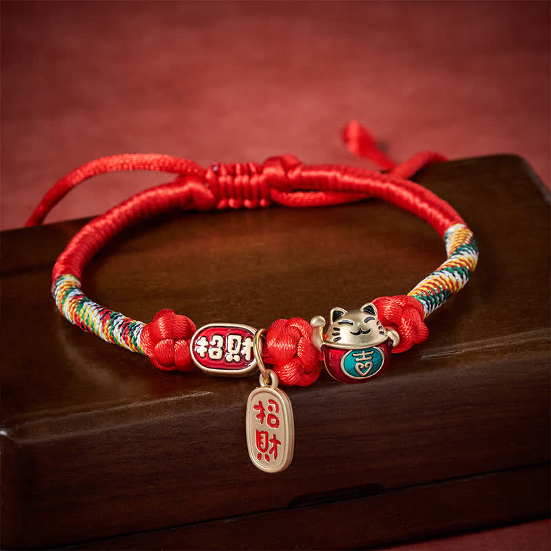 Buddha Stones Collier de protection ajustable pour chat, orné d'un fil rouge tressé et du symbole Fu porte-bonheur. - image 1
