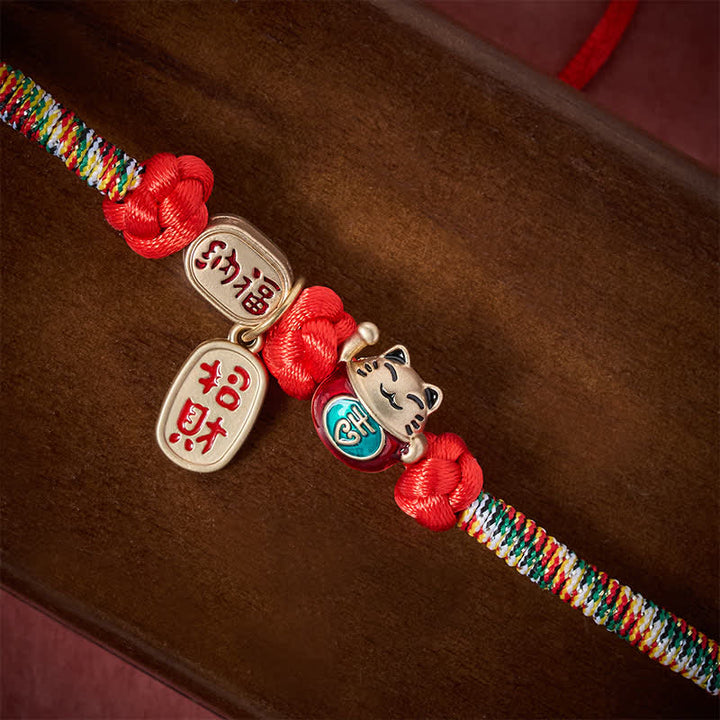 Buddha Stones Collier de protection ajustable pour chat, orné d'un fil rouge tressé et du symbole Fu porte-bonheur. - image 4