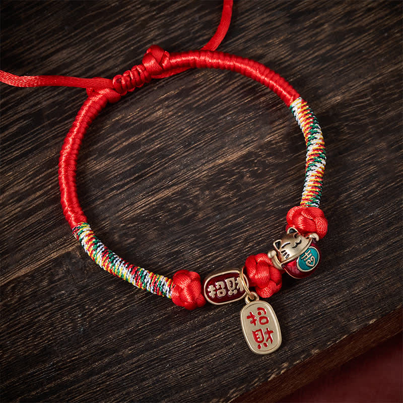 Buddha Stones Collier de protection ajustable pour chat, orné d'un fil rouge tressé et du symbole Fu porte-bonheur. - image 3