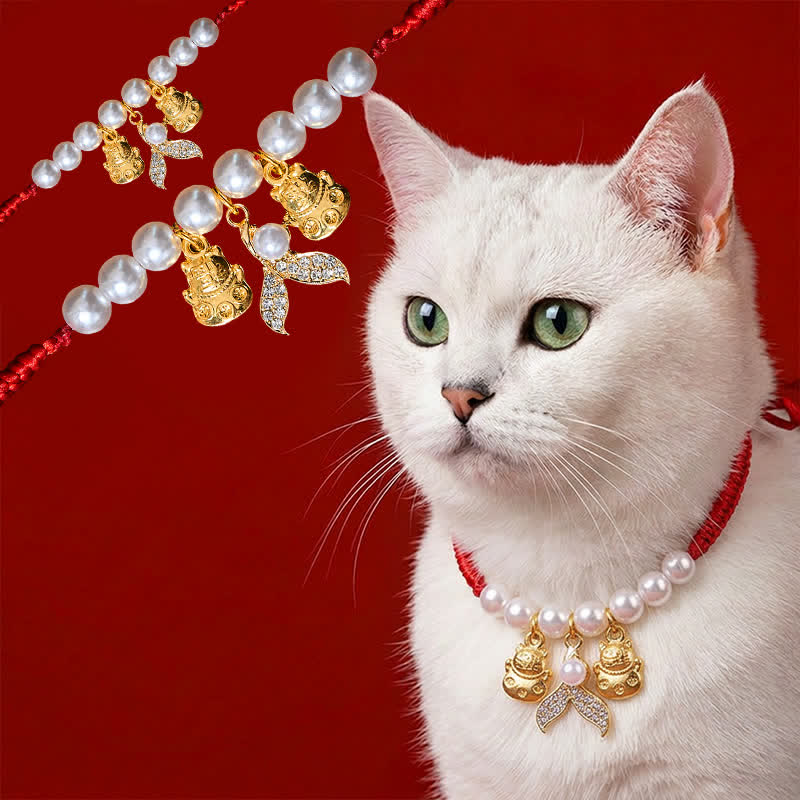 Buddha Stones Collier de protection ajustable pour chat avec queue de poisson tressée en perles rouges et fil rouge. - Cordon rouge - 15-25 cm - image 0