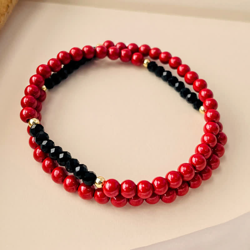 Buddha Stones Bracelet de bénédiction en tourmaline noire cinabre double tour de 4 mm - image 1