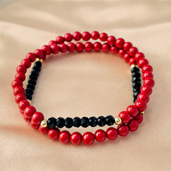 Buddha Stones Bracelet de bénédiction en tourmaline noire cinabre double tour de 4 mm - image 2