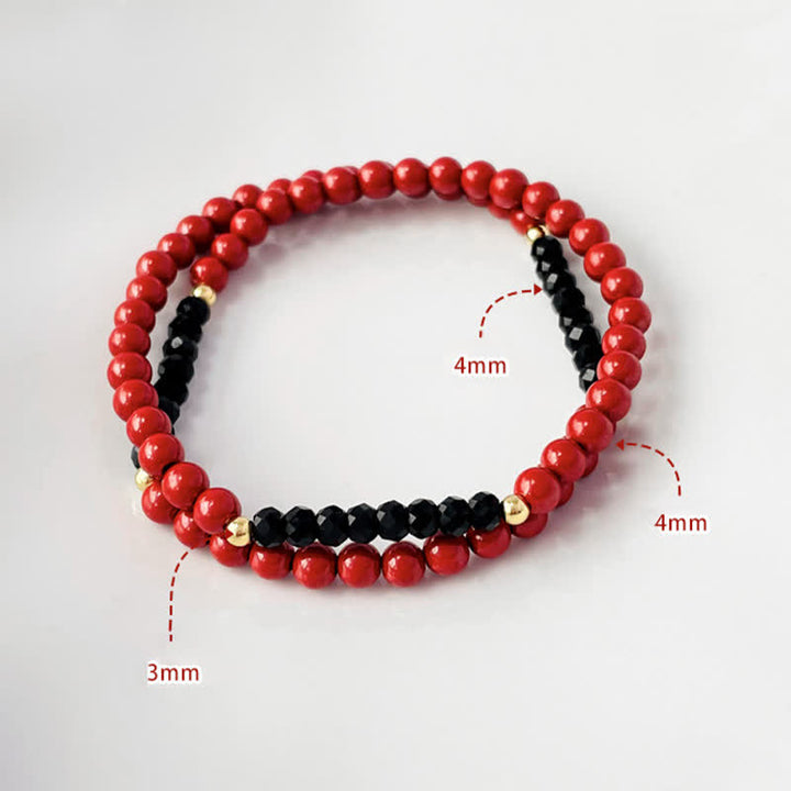 Buddha Stones Bracelet de bénédiction en tourmaline noire cinabre double tour de 4 mm - image 5