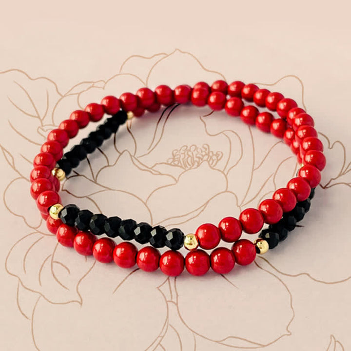 Buddha Stones Bracelet de bénédiction en tourmaline noire cinabre double tour de 4 mm - image 3