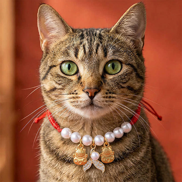Buddha Stones Collier de protection ajustable pour chat avec queue de poisson tressée en perles rouges et fil rouge. - image 7