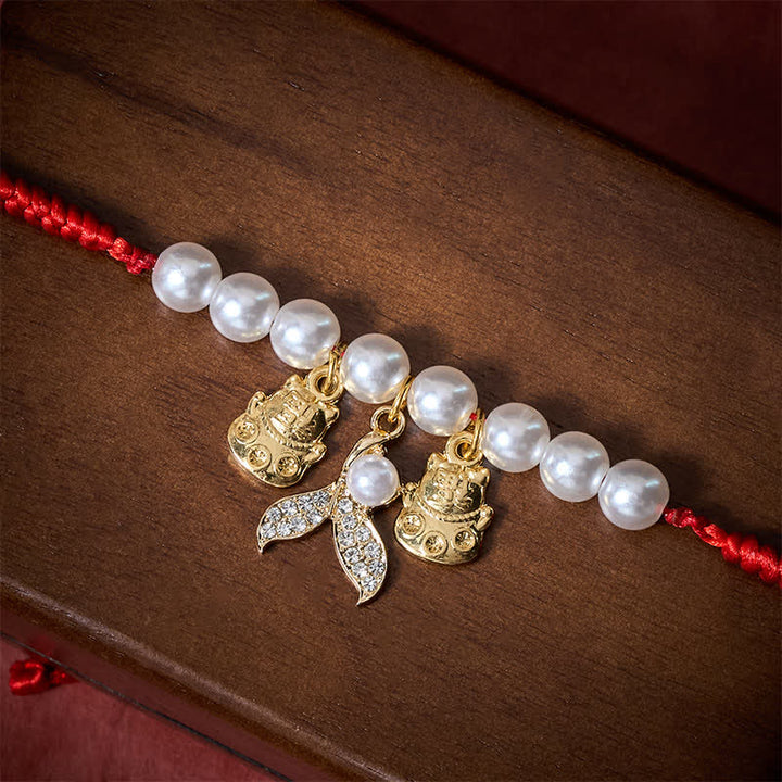 Buddha Stones Collier de protection ajustable pour chat avec queue de poisson tressée en perles rouges et fil rouge. - image 4