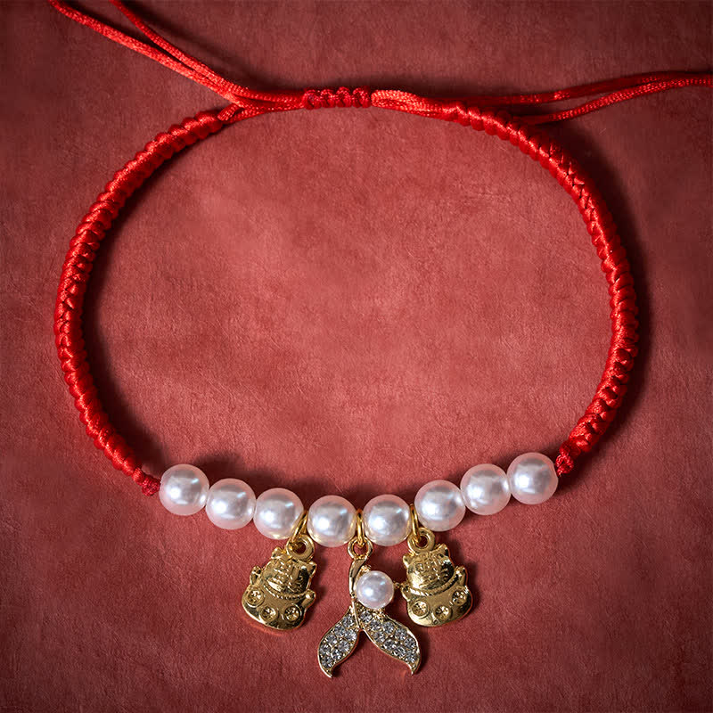 Buddha Stones Collier de protection ajustable pour chat avec queue de poisson tressée en perles rouges et fil rouge. - image 3