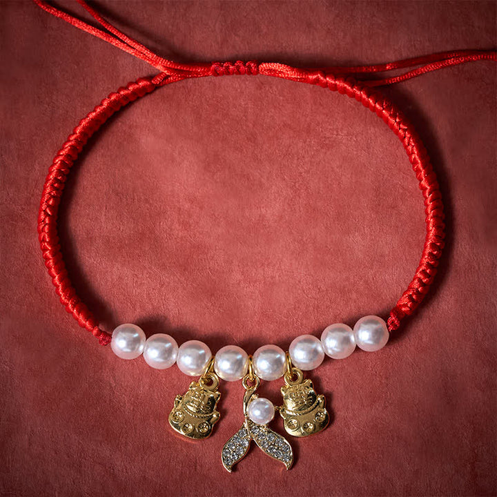 Buddha Stones Collier de protection ajustable pour chat avec queue de poisson tressée en perles rouges et fil rouge. - image 3