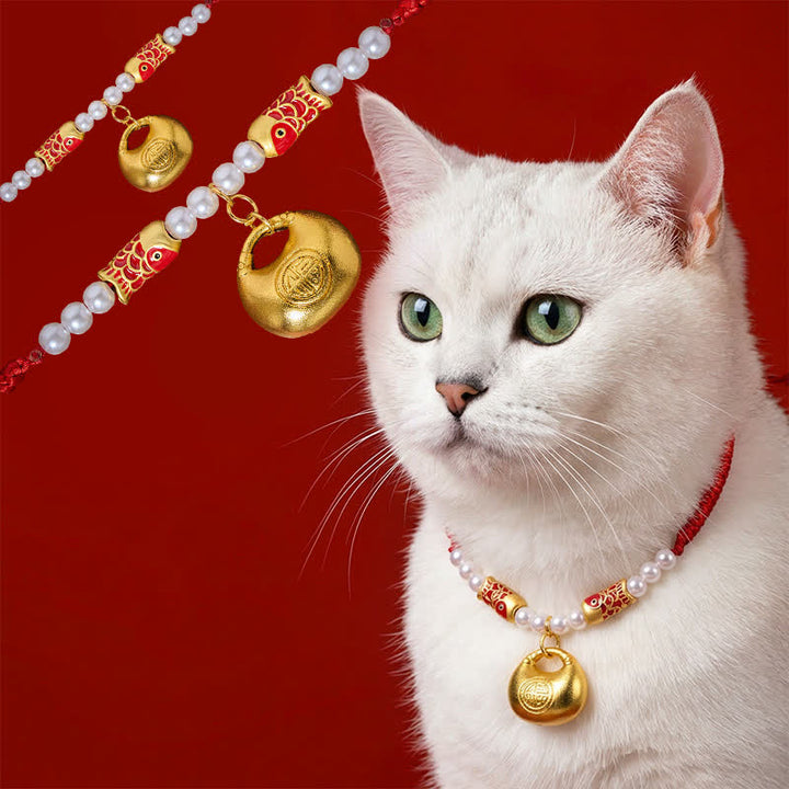 Buddha Stones Collier ajustable pour chats et chiens, orné d'un poisson koi tressé en corde rouge, symbole de fortune. - Cordon rouge - 15-25 cm - image 0