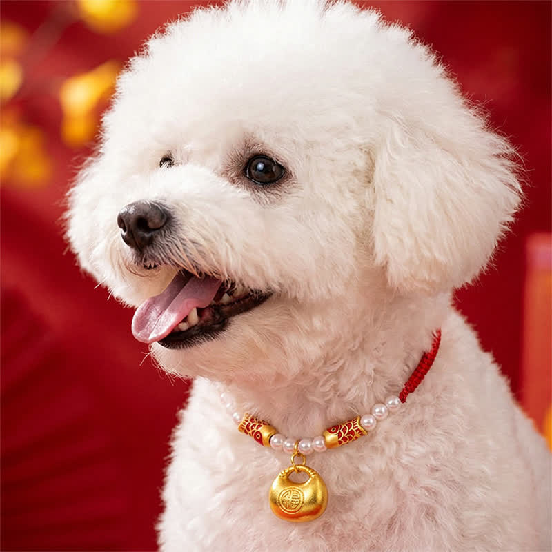 Buddha Stones Collier ajustable pour chats et chiens, orné d'un poisson koi tressé en corde rouge, symbole de fortune. - image 4