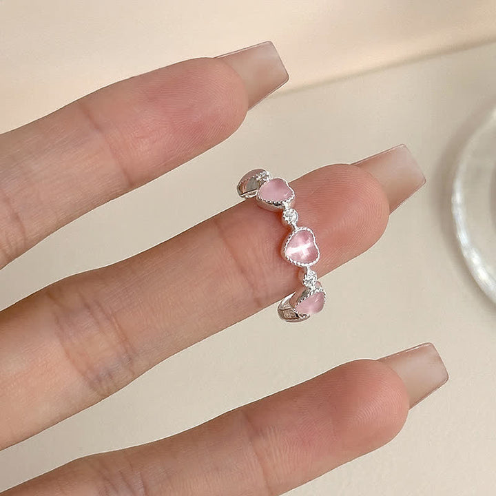 Buddha Stones Bague d'amour ajustable en argent sterling 925, motif cœur œil-de-chat rose - image 4